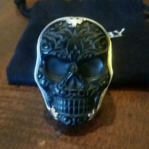 King baby studio large baroque jet skull ring- size 12